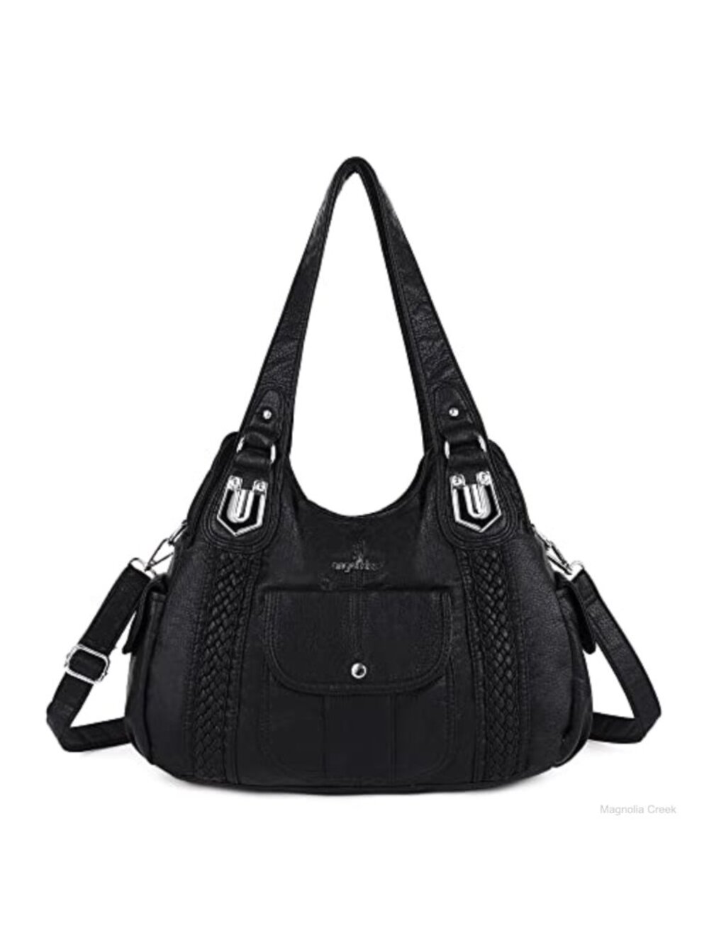 Washed Vegan Leather Crossbody Hobo Satchel Shoulder Tote Purse